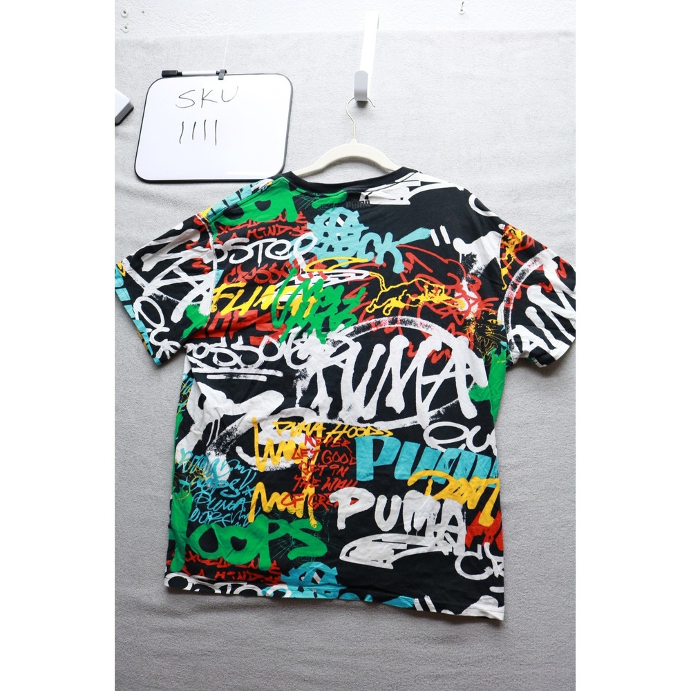Puma T-Shirt Mens Medium Black Graffiti Hoops Graphic Short Sleeve 539248-01